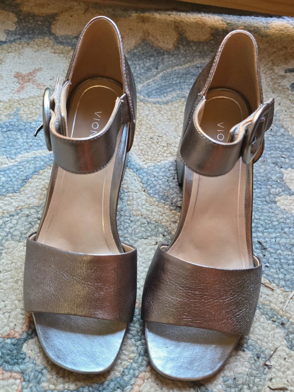 Vionic Chardonnay Bronze Metallic Leather Comfort Block Heel Sandals Women's 8.5